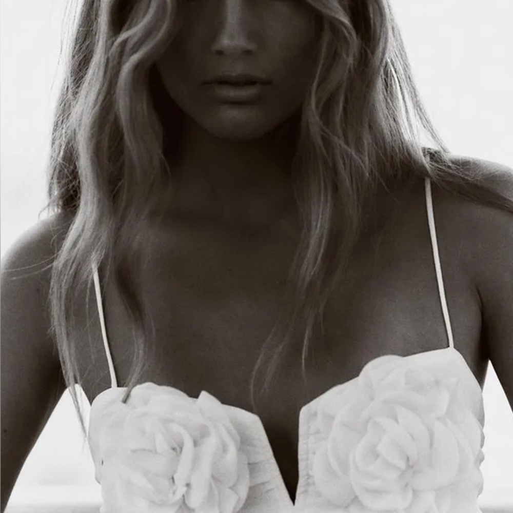 Zara Ivory Floral Bandeau Crop top - Picture 8 of 9